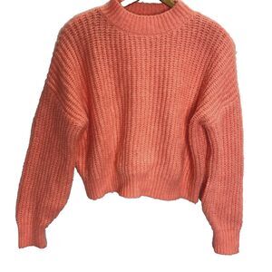 HIPPIE ROSE Sweater Chunky Knit Cropped Oversized High Neck Cozy Womens S Peach